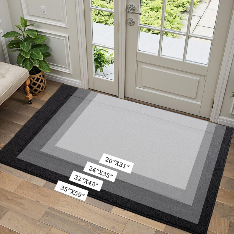 Geometrical Indoor Outdoor Doormat,Machine Washable Low Profile Non-Slip Rug for Front Back Door,Entry, 20" W x 31" L, Black