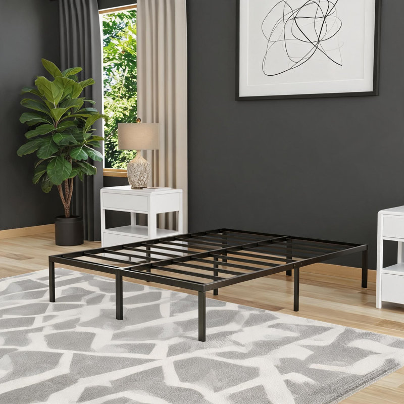 Lit plateforme simple en acier noir de jais avec rangement de 14 pouces sous le lit, aucun sommier supplémentaire requis