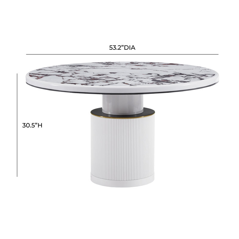 Vanessa White Marble and Wood Round Dining Table