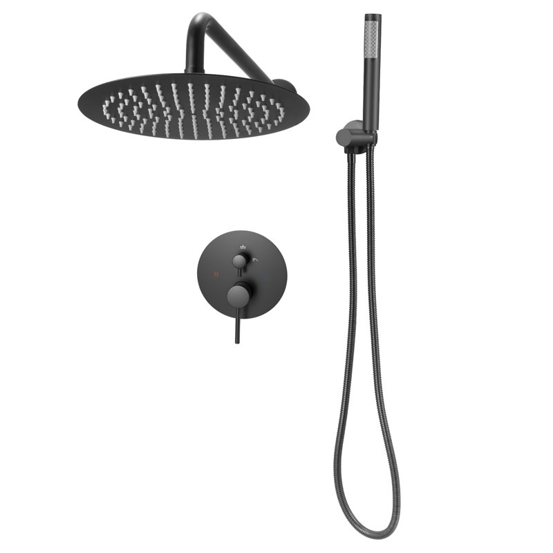Shower Faucet Set 10" Round Rain Shower Head and Hand Set Matte Black