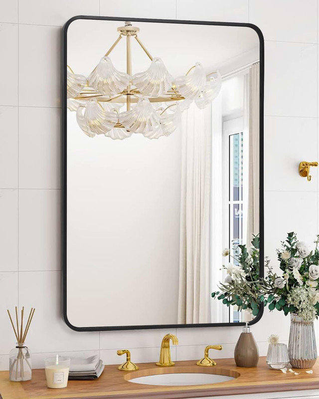 Metal Frame Mirror for Wall, Round/Rectangle Bathroom & Entryway Mirror Decor, Easy Install