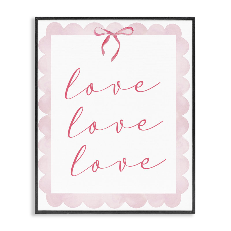 Giclée encadrée «Cursive Love and Pink Bow», design par Lucille Price, H 14 po x l 11 po, Giclée encadrée noir minuit