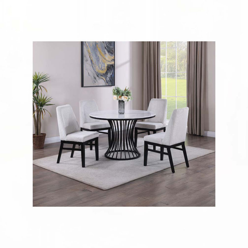 Table de salle à manger en faux marbre avec base en métal