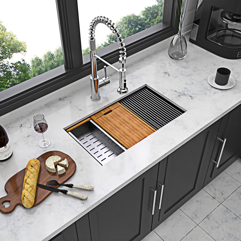 Workstation Undermount Kitchen Sink Single Bowl