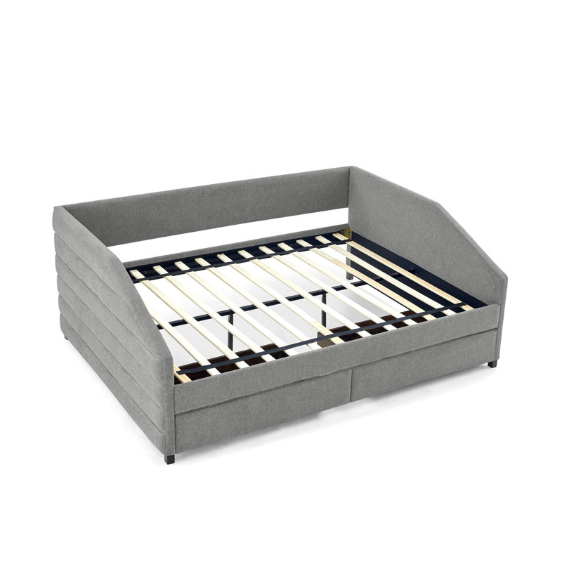Upholstered Daybed,with Two Drawers Trundle Upholstered Tufted Sofa Bed,Guest Bed, Gray, Queen