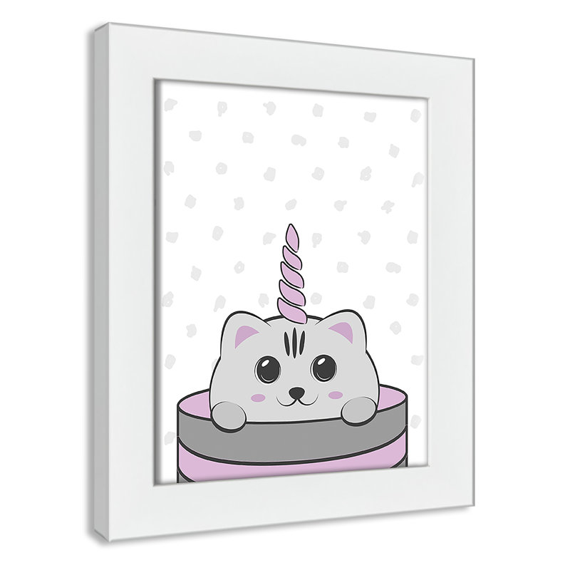 Caticorn I, art encadré, H 10 po x l 8 po x P 0,63 po, Cadre blanc