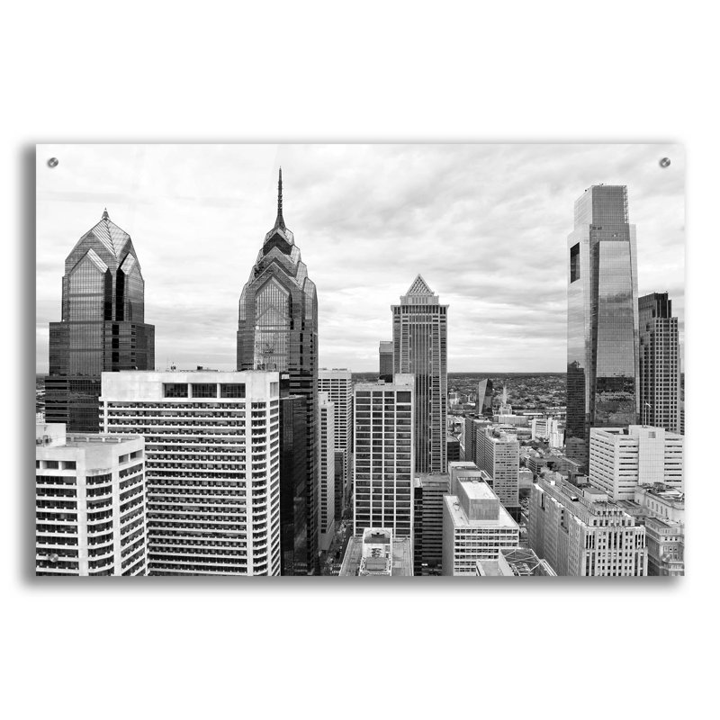  «Philly Skyline B & w» par Erin Clark, art mural en verre acrylique, 36 po x 24 po, H 24 po x l 36 po x P 0,2 po
