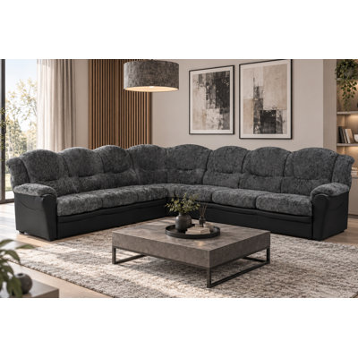 Koffler 7 Seater Faux Leather and Chenille Corner Sofa