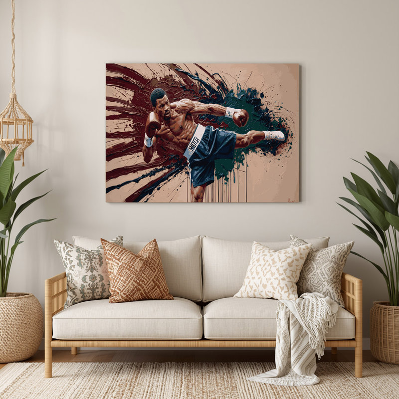 Art mural en métal beige Sports Boxing, 8" H x 10" W