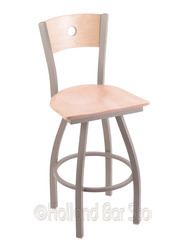 Lareau Swivel Counter Stool, Anodized Nickel, Medium Maple, Bar Stool (36” Seat Height)