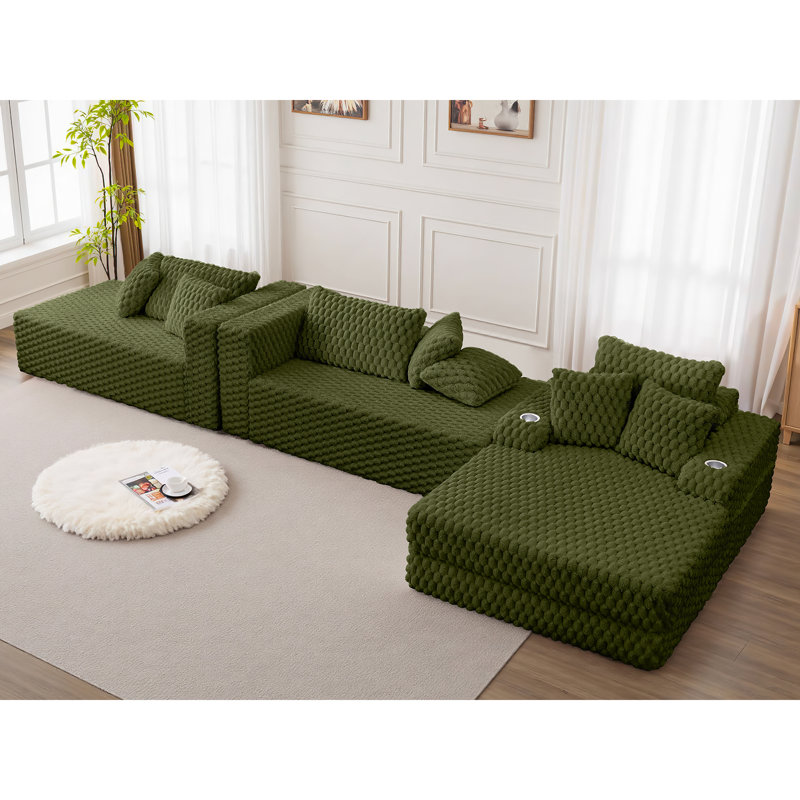 Ensemble de canapé-lit rembourré en fausse fourrure, Vert olive
