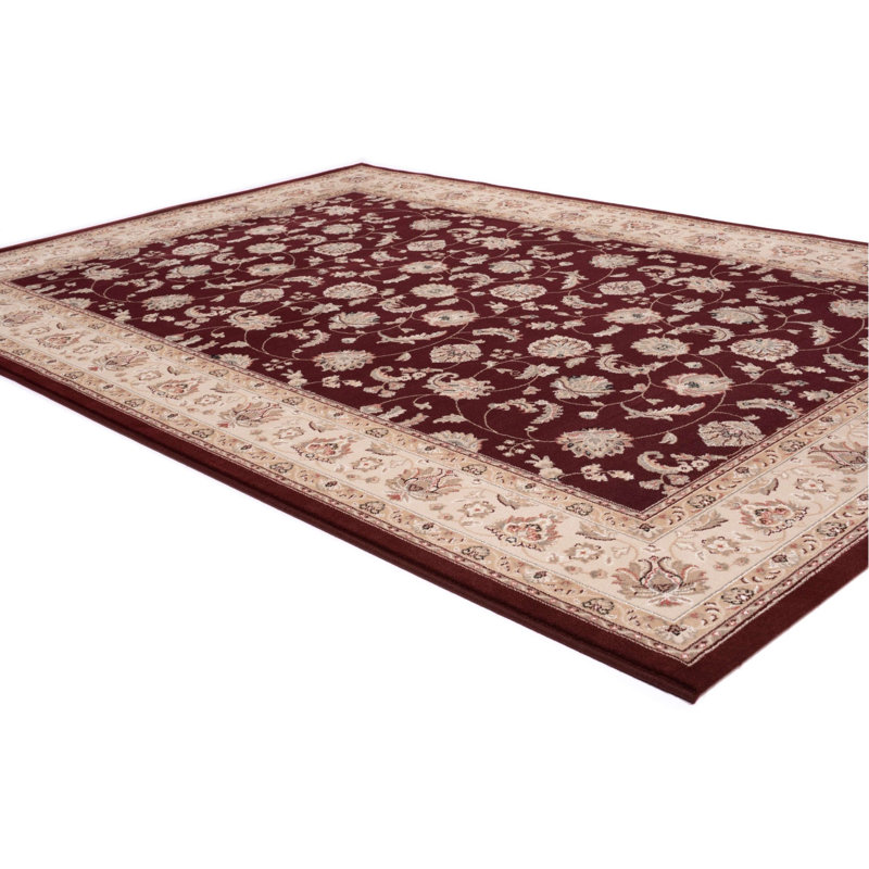 Tapis oriental tissé à la machine Ezechiele en bourgogne / beige / blanc / vert clair, Rectangle 5 pi 3 po x 7 pi 7 po