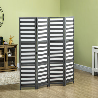 5.6' Tall 4-Panel Room Divider and Folding Privacy Screen for Indoor Bedroom Office, White Grey