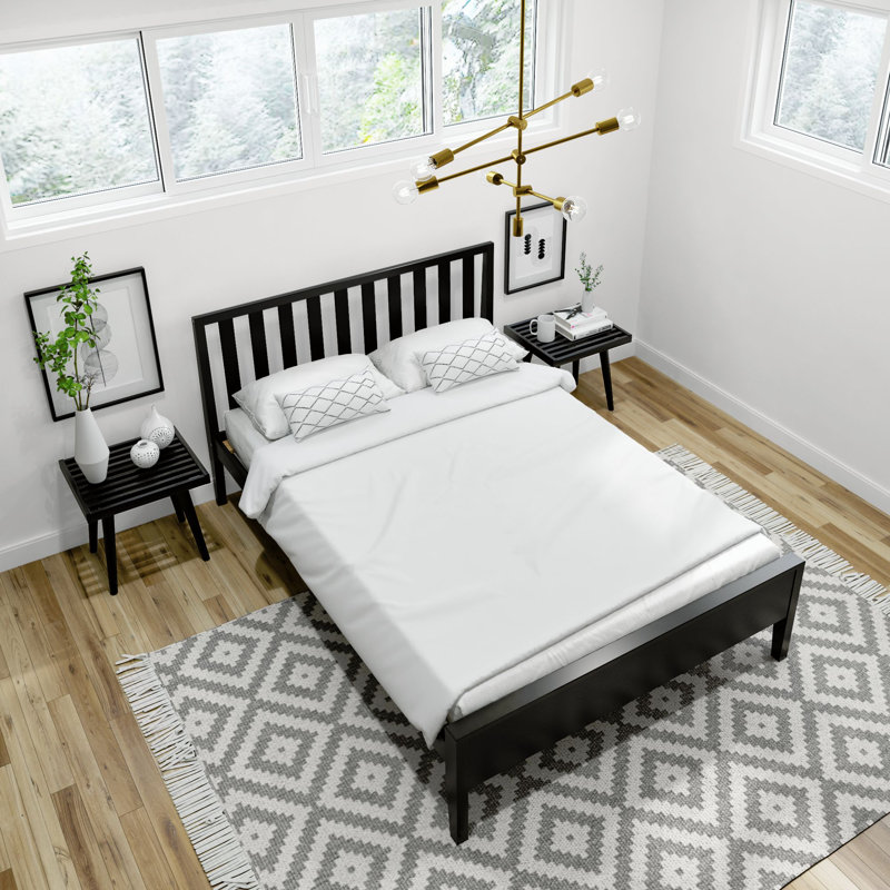 Brubaker Solid Wood Slat Bed, Black, Full / Double