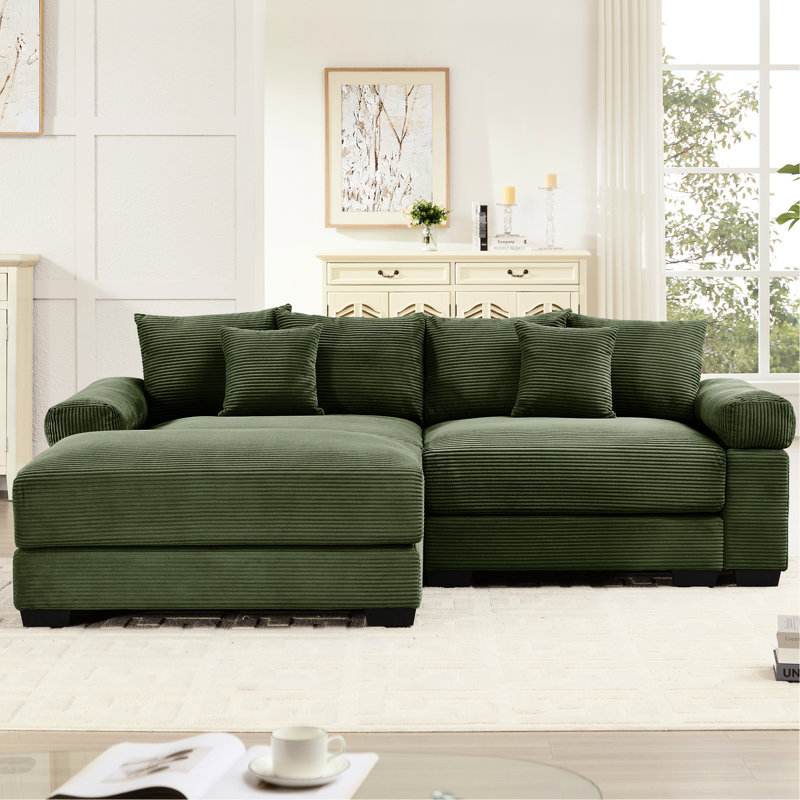 Canapé d'angle Cloud modulaire surdimensionné de 234 cm (92 po) avec revêtement en velours côtelé doux, méridienne, assise profonde, ergonomique, 6 coussins, montage facile pour les espaces ouverts. Tissu en velours côtelé en forme de L, large, siège, design, coussins décoratifs relaxants.