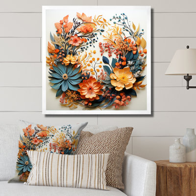 Couronne florale beige et orange III, reproduction sur toile