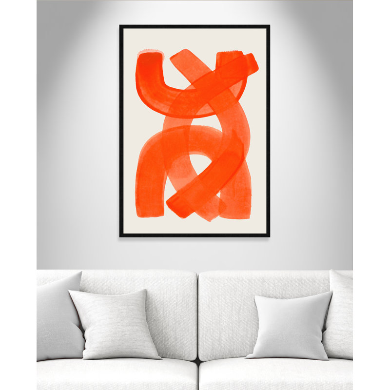 «Orange Strokes Print» par Haniff, 29.5'' W x 41.5'' H, Grain de bois noir, Framed Print