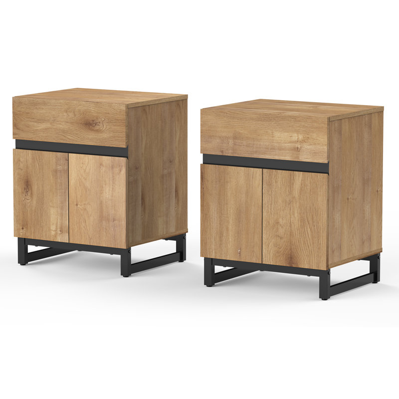 Latitude Run 2 Pack Modern Oak End Tables with Drawer
