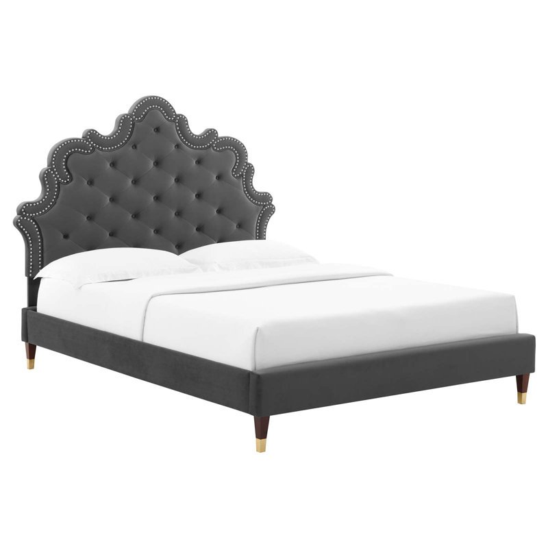 Modway Sasha Button-Tufted Performance Velvet Bed, Charcoal, King