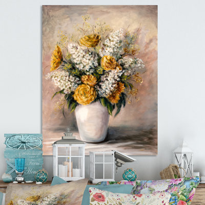 Nature morte aux fleurs jaunes et blanches III - Peinture sur toile