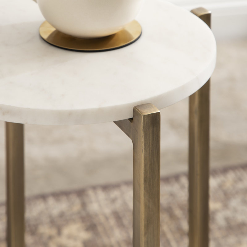 Table de bout en marbre Oakdale, L 10,75 po x H 24,25 po, Or / brun noyer