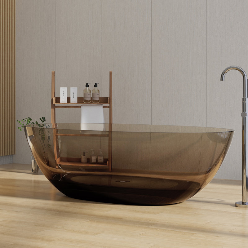 71'' x 35'' Freestanding Soaking Solid Surface Stone Resin Bathtub, Transparent Brown