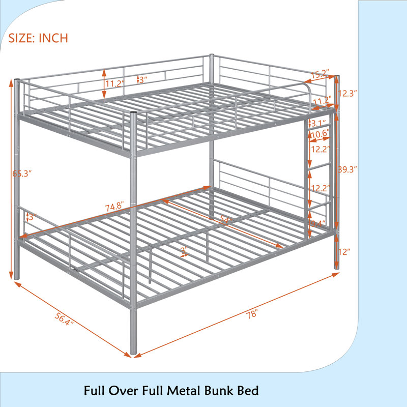 Full Over Full Metal Bunk Bed, Silver