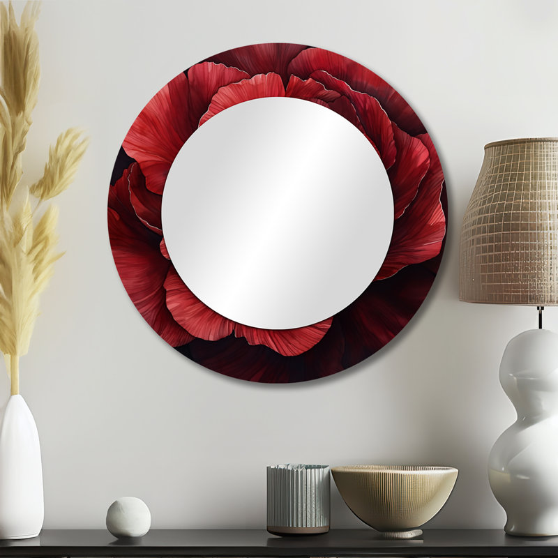Burgundy Peony In Layer Of Grace I - Poppies Mirror For Wall Art Decor - Printed On Metal, 23" x 23"
