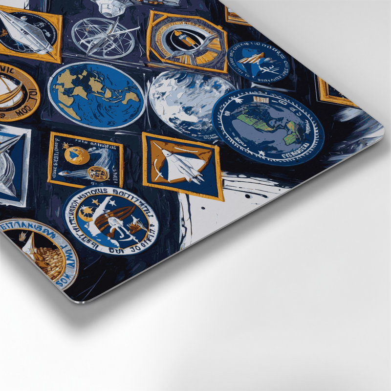 «Space Moon Landing Mission Patchs», art mural en métal gris, H 192 po x l 192 po x P 0,05 po