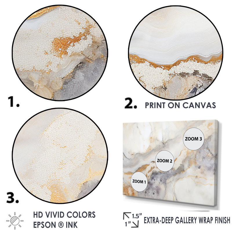 «Beige and Gold Stone Geode Scenery Minimalisme I», reproduction d'art sur toile, Cadre flottant doré