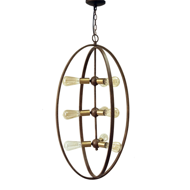 Lustre 9 lumières Alpha au fini laiton antique vieilli