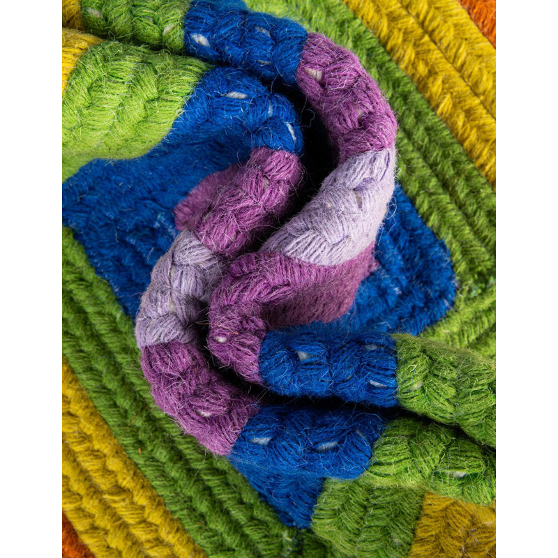 Ebern Designs Hand Braided Rainbow Wool Rug, Runner 2' x 6'1"