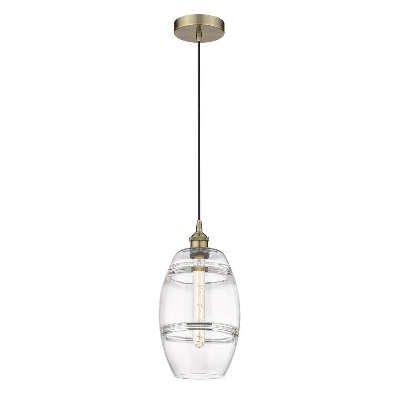 Mini-luminaire suspendu 1 lumière Edison Bettylou-616-G557, H 9,88 po x l 8 po x P 8 po, Transparent, Laiton antique