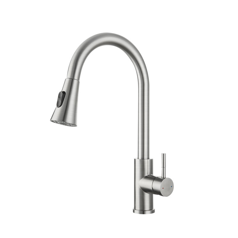 Topcraft Stainless Steel Single Handle Pull-Down Sprayer Kitchen Sink Faucet with 360° Swivel Spout, Brushed Nickel