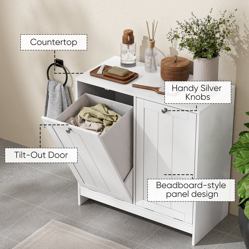 Laundry Hamper Cabinet With Removable Basket & Adjustable Shelves,Bathroom Storage Cabinet