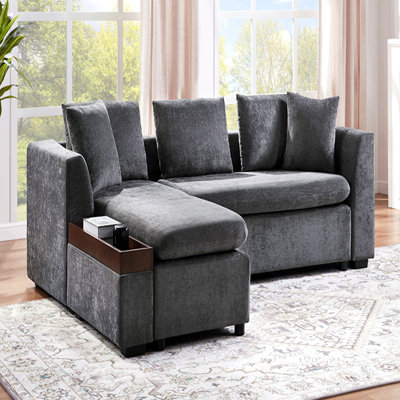 Canapé modulaire avec canapé en L 93,7 po et compartiment de rangement en bois pour salon, gris