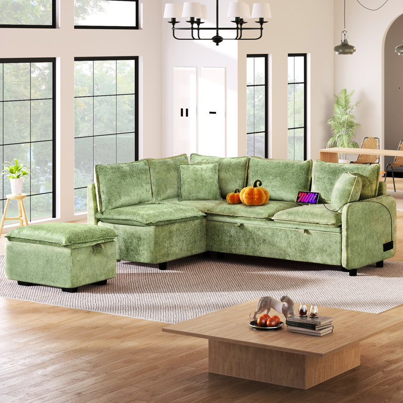 Lit modulaire convertible en, avec, 2 coussins, ports - Douilles de rangement ergonomiques et énergiques, Vert