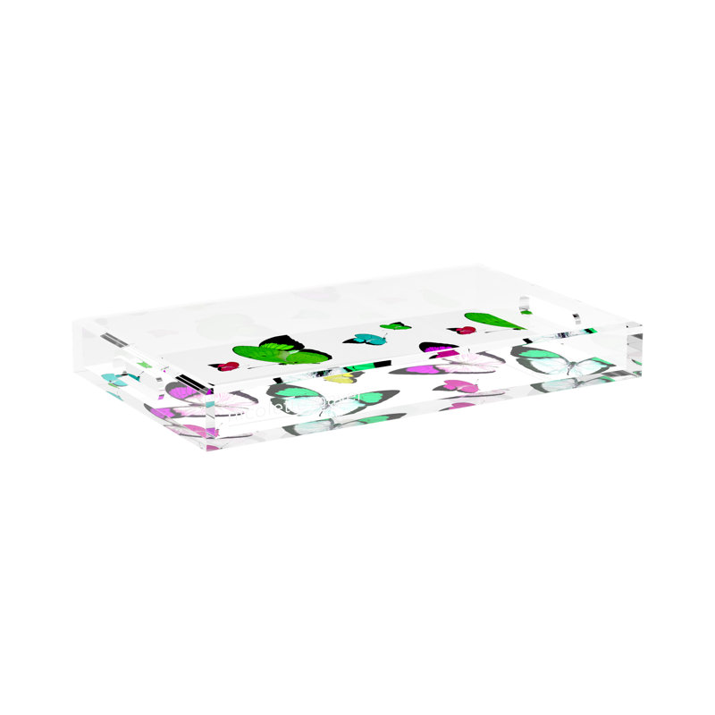 Butterflies Acrylic Rectangle Decorative Tray, Acid Green, 2" H x 17" W x 10.5" D