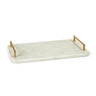 15 Inch Deluxe White Marble and Solid Acacia Wood Serving Tray