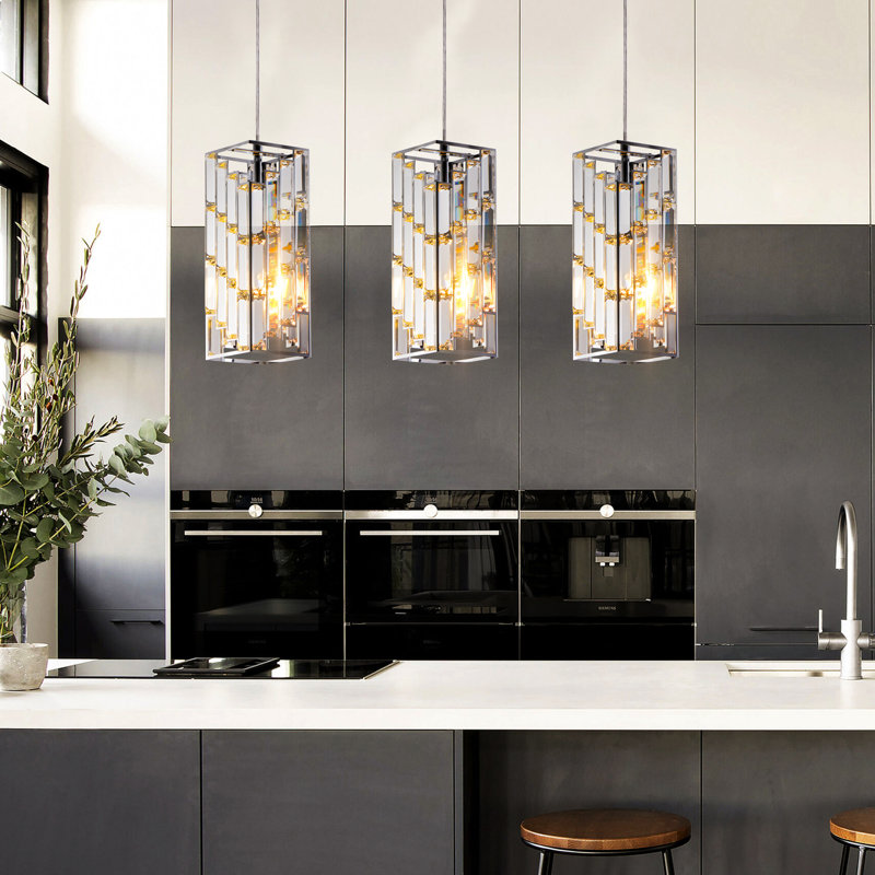 Ensemble de luminaires suspendus à hauteur réglable en cristal de style moderne chromé pour la cuisine, le salon et la salle à manger