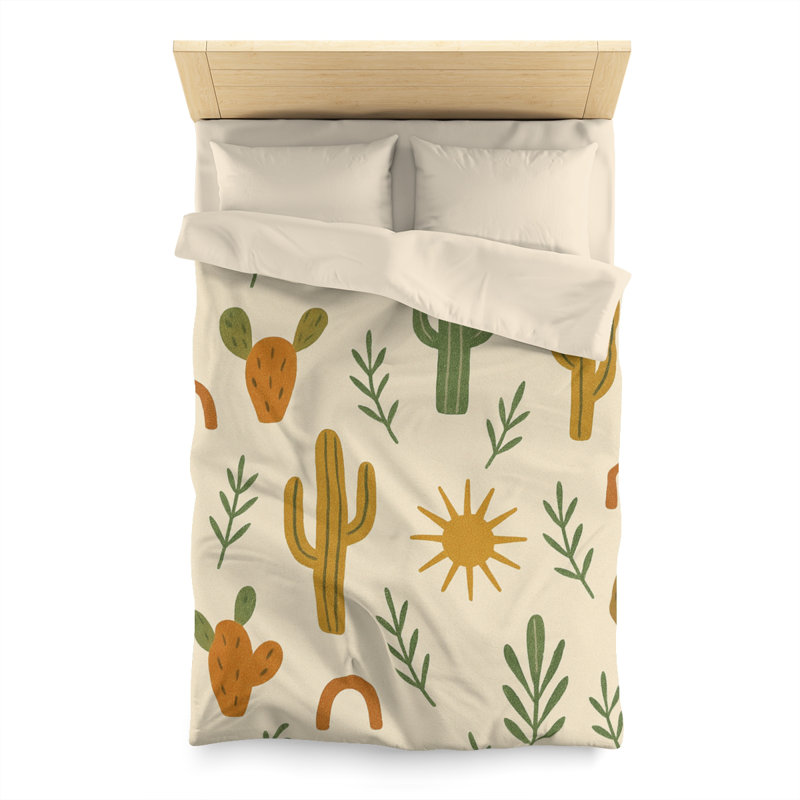 Microfiber Duvet Cover Boho Style, Design 23, Twin Duvet Cover, Orange/Yellow/Green/Cream
