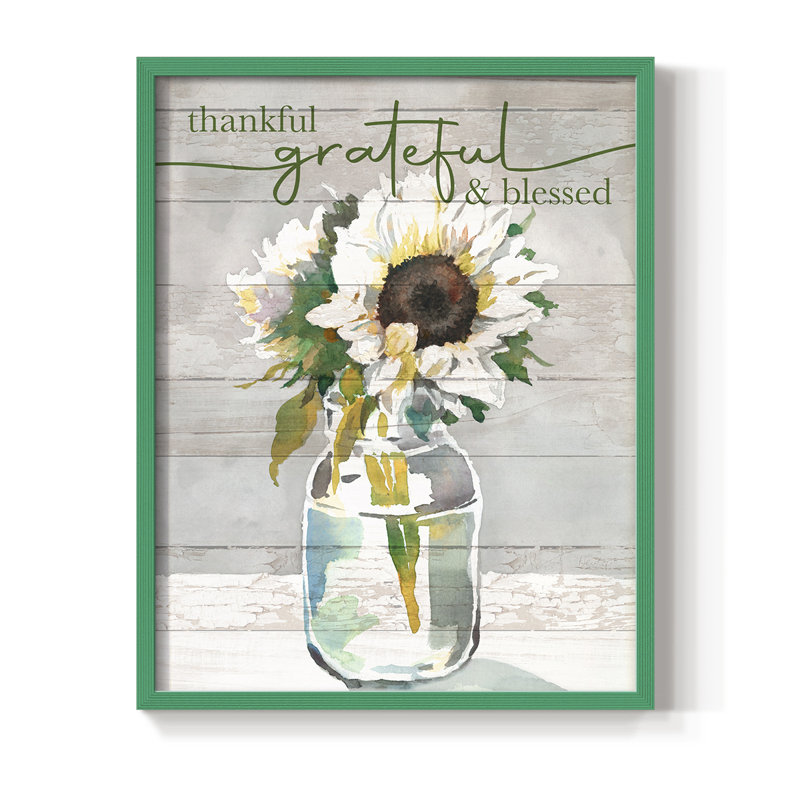 «Thankful, Grateful, Blessed», reproduction encadrée - bois massif, H 15 po x l 12 po, Vert