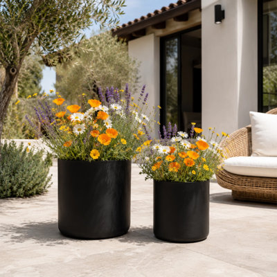 Modern 2-Piece Round Black MGO Planter Set with Drainage Holes for Indoor and Outdoor Use