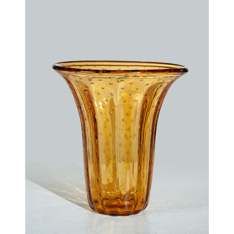 Hand-Blown Murano Amber Art Glass Vase
