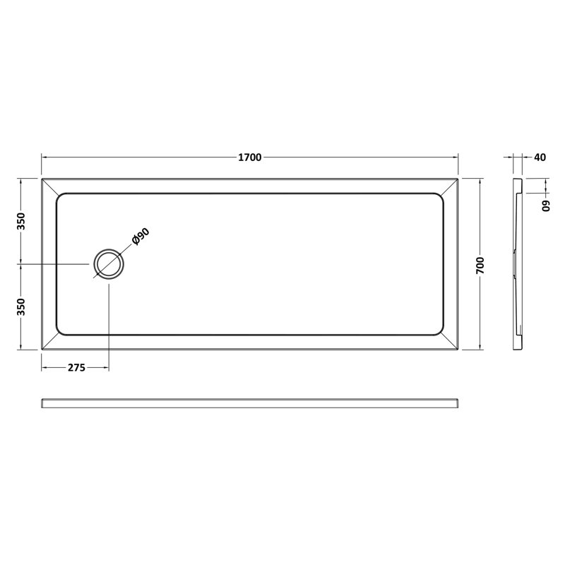 1700 X 700 mm Plastic Shower Tray, White