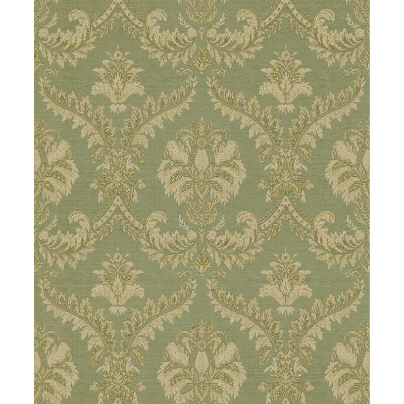 Elgin Traditional Damask Design Embossed Satin 10m x 53cm Wallpaper Roll, Green