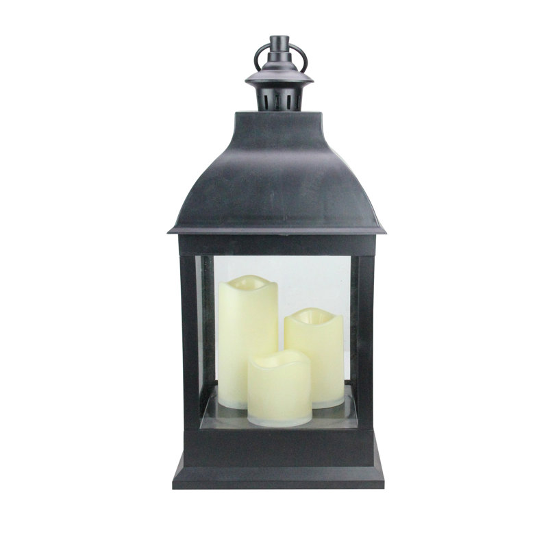 Lanterne noire 20 "avec 3 bougies DEL sans flamme