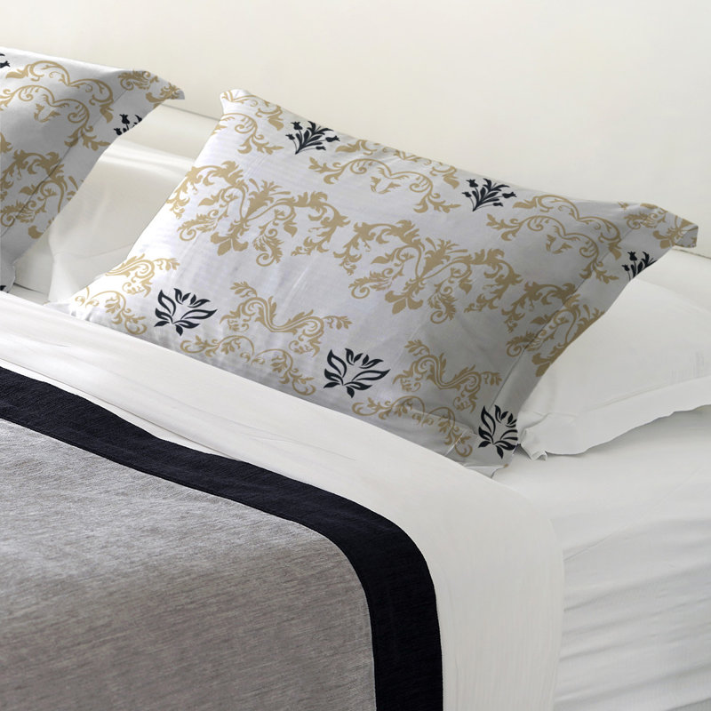 Football Baroque Pattern Pillow Sham, Standard, Microfiber, White/Gold/Black