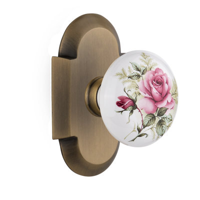Cottage Plate with White Rose Porcelain Door Knob