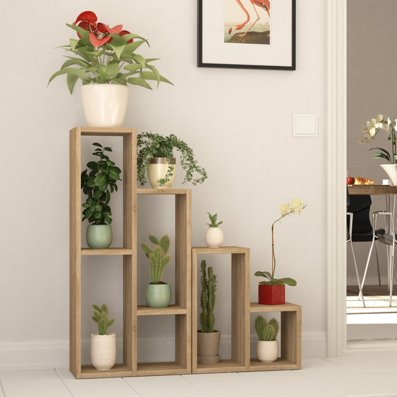 Bibliothèque moderne en chêne, 1 pièce, 16,5 po x 35,0 po x 7,9 po | 100% panneau de particules enduit de mélamine, épaisseur: 0,7 pouce | Support mural, tablettes multiples, capacité de poids de 33 lb, conception scandinave pour la maison et le bureau